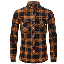 Chemise en flanelle à carreaux pour hommes Mode à manches longues Double poche Casaul Angleterre Style Vérifiez Confort Doux Homme Vêtements Taille US XXL 240320