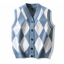 Plaid pour hommes Sweater gilet sans manches en V Cardigan Viete de mode Viete de mode en tricot classique