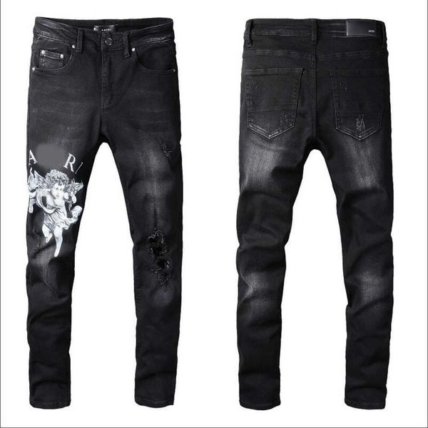 Mens Plated Ripped Blue Skinny Jeans Diseñador de moda Distressed Slim Fit Motocicleta Biker Hole Mendigo Hip Hop Pantalones de mezclilla 28-38