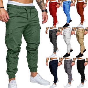 Pantalon cargo plissé pour hommes, plusieurs poches, coupe ajustée, noir, bleu, vert armée, jogging 204i