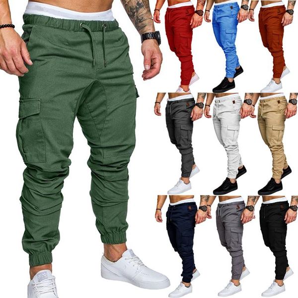 Pantalon Cargo plissé pour hommes, plusieurs poches, coupe Slim, noir, bleu, vert armée, jogging, 266O