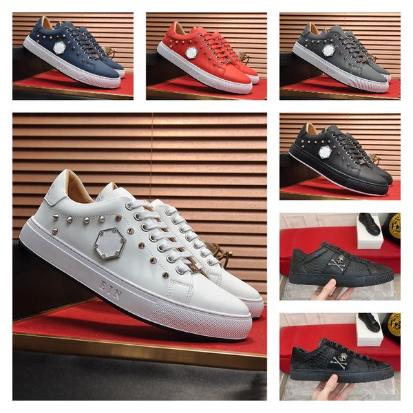 Chaussures pour hommes Plein Low-tops Lace-up Luxury Designer Fashion Classic Classic High Quality Wave Point Athleisure Pp Skulls Match Breathable Board Sneakers Taille 38-44