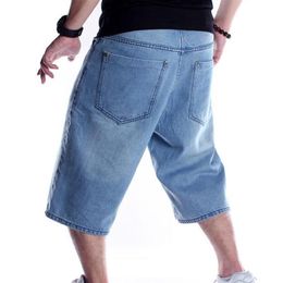 Heren plus size losse baggy denim korte heren jeans mode streetwear hip hop lange 3 4 capri cargo shorts zak mannelijke blue235v