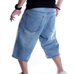 Heren Plus Size Losse Baggy Denim Korte Mannen Jeans Mode Streetwear Hip Hop Lange 3 4 Capri Cargo Shorts Zak mannelijke Blue313F