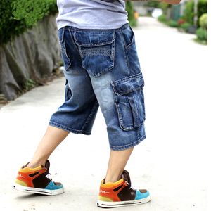 Hommes plus taille ample denim bouffant en jean court jeans de mode hip hop long 3/4 short cargo poche bermuda mâle bleu