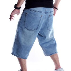 Hommes grande taille ample Baggy Denim court hommes jean mode Streetwear Hip Hop Long 3 4 Capri Cargo Shorts poche mâle Blue235v