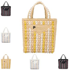 Mens Straw Raffias Designer Tote Beach Tas Dames Triangle Pochette Portes Handtassen Luxe Zomerschoudertas Weef Prad Stripe String of Bead Cross Body Clutch Bags