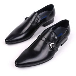 Hommes bout pointu mocassins chaussures en cuir en cuir véritable élégant fête de mariage tenue décontractée chaussures boucle marron noir Oxford chaussure