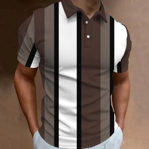 Polo pour hommes Mode Chemises de golf 3D Plaid Imprimé T-shirts Rayé Streetwear Hommes Vêtements À Manches Courtes Bouton Blouse Casual Top 240304