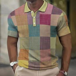 Heren Polo Shirt Oversized Short Sleeve Clothing 2024 Plaid Print Shirts Summer Casual Tops Males Street Retro T -shirts 240509