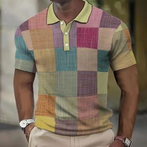 Polo pour hommes Vêtements à manches courtes surdimensionnées 2024 chemises à imprimé à carre