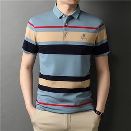 Heren Polo -shirts Kwaliteit 95% katoenen borduurwerk Golfshirt Mannelijke zakelijke modestrepen Tops Zomer korte mouw kleding D220615