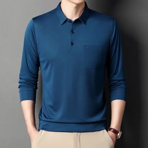 Polos pour hommes 5 couleurs ! Automne solide Polo affaires décontracté mode à manches longues col debout poche décoration hommes chemises 231005