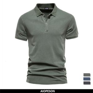 Polos pour hommes AIOPESON 100% coton couleur unie polos décontracté à manches courtes couverture mode Streetwear pour hommes 230504