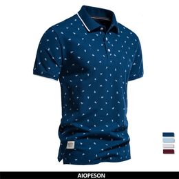 Heren Polo AIOPESON Katoen Merk Hoge Kwaliteit Polo Shirts Driehoek Print Korte Mouw Mode voor Mannen Golf Wear Man 230614