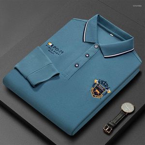 Herenpolo's Herfst Winter Katoenen herenpoloshirts met lange mouwen Turn-down kraag T-shirts Geborduurde effen kleur Tops Ondershirts