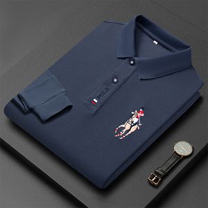 POLOS Mens Polreseable Jacket de algodón de lujo Negocio bordado Bordado Camisa de manga larga Polo de color sólido Hombres casuales 230815