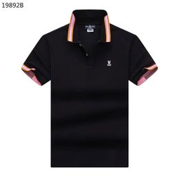 Hombres Polos Button Up Shirt Men Diseñadores Camisas de Hombre Conejito psicológico Camisa de Alta Calidad de Conejo HoMe Homme Polo Collar Camisas de manga corta