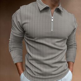 Polos pour hommes mode hommes fermeture éclair manches longues Polo chemise décontracté grande taille revers imprimé chemise S5XL 230904