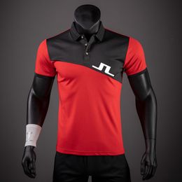 Mens Polos J Lindeberg Golf Fashion Polo Shirt Korte Mouw Zomer gestreepte patchwork print Casual Breathable T -shirt Men 230815
