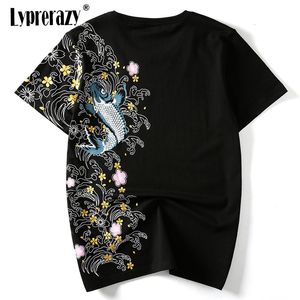 Hommes Polos Lyprerazy Rétro Japon Broderie T-shirt Koi Poisson Imprimer Blanc Tops T-shirts D'été Harajuku Hommes Hip Hop T-shirt Streetwear T-shirt 230614