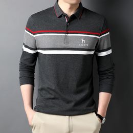Herren Polos Männer HAZZYS Golf Kleidung HerbstWinter Dünne Langarm Gestreiften Poloshirt Koreanische Version Farbe Patchwork Revers 230830