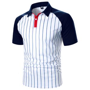 Heren Polo Mannen Streep Polo Shirt Threecolor Splicing Tops Klassieke Streetwear Casual Mode Korte Raglanmouwen 230713