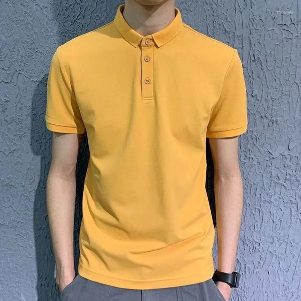 Polos pour hommes Polo pour hommes été coloré à manches courtes en soie de glace coton boutonné haut garçons jaune chemises de sport surdimensionné 3xl 4xl