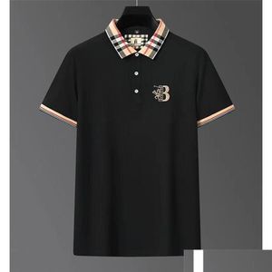 Polos pour hommes Mens S 2023 Li Xia Shirt Plaid Collar T-shirt Busined Busined Cotton Coton Coton à manches courtes Févères Top Drop Livraison DHTWD