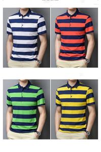 Mens Polos Polo ShirtsBusiness Stripespolos Hombrebusiness Lapelmens Clothing Shirtscotton tops Koreaanse mode