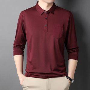 Hommes Polos Polo Tee Shirt Vêtements Automne Hiver Poche Casual Manches Longues Col Rabattu Solide Mode D'affaires Lâche Tops 230830