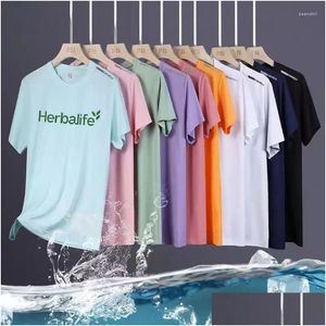 Heren Polos S Herbalife Nutrition T Shirt For Men Summer Ice Silk Fashion Solid Round Neck Team T-Shirt Short Couple kleding Drop Deli Dhys4