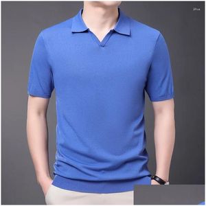 Polos pour hommes S Haute Qualité Casual Mâle Tricot 2024 Été Mince Col Col T-shirts À Manches Courtes Chemises En Tricot Drop Livraison Vêtements C Dhkgj