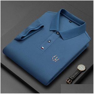 Heren Polo's S Zomer Ademend Jasje Luxe Katoen Geborduurd Zakelijk Shirt Met Korte Mouwen Effen Kleur Revers Heren Casual Drop Delivery