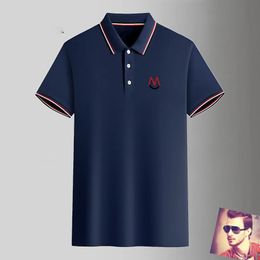 Camisas polo masculinas listradas com gola alta camisetas masculinas polo curtas de verão de alta qualidade com estampa de abelhas bordadas S-6XL