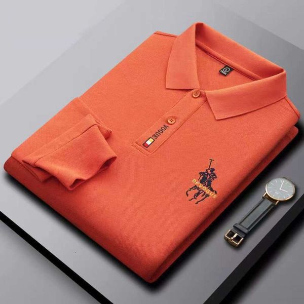 Polos para hombre Camisas Blusa de manga larga Diseño de camiseta Ropa de color sólido Botón de cuello de todo fósforo Primavera y otoño Casual Hombre Top Polo de algodón Caballo pequeño 829