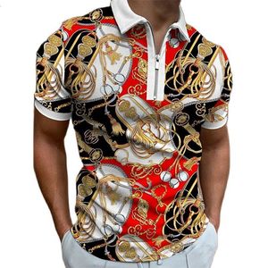 Heren Polo's Korte mouw Polo shirt Kleurrijk Dynamische 3D -printen Zip kraag Ademende hoogwaardige kleding 221122