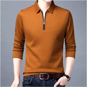 Heren Polo Effen Poloshirt Revers Lange mouwen Rits Kraag Mode Lente en Herfst Dunne Casual Losse Tops 230524