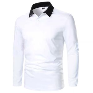 Polos para hombre Primavera y otoño Color sólido Camiseta con solapa de manga larga Polo fino de talla europea 230825