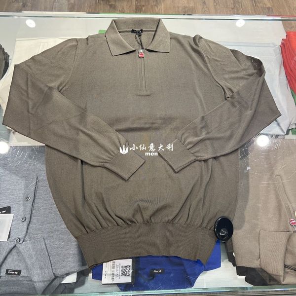 Polos pour hommes Kiton de printemps en soie avec fermeture éclair gris Beign Polo