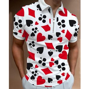 Polos pour hommes Streetwear Vêtements d'été Polos Casual Golf Heart Print T-shirt à manches courtes Hommes TurnDown Collar Zipper 230328