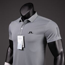 Heren Polos Zomer Golf Shirts Men Casual Polo Korte mouwen Ademend snel droge J Lindeberg Wear Sports T -shirt 230815