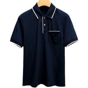 Heren Polos Zomer Loro Piana Cotton Navy Blue Business Casual Polo Shirt met korte mouwen