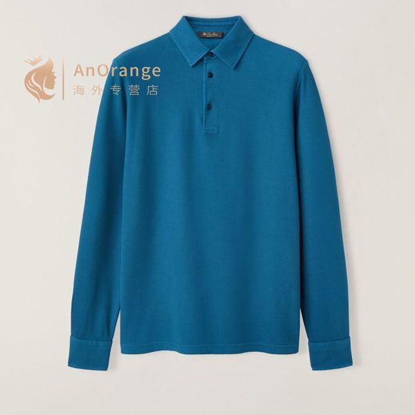 Polos Homme Été loro piana Col Rond Coton Manches Longues Chemises Décontractées Bleu Foncé Blanc Vert