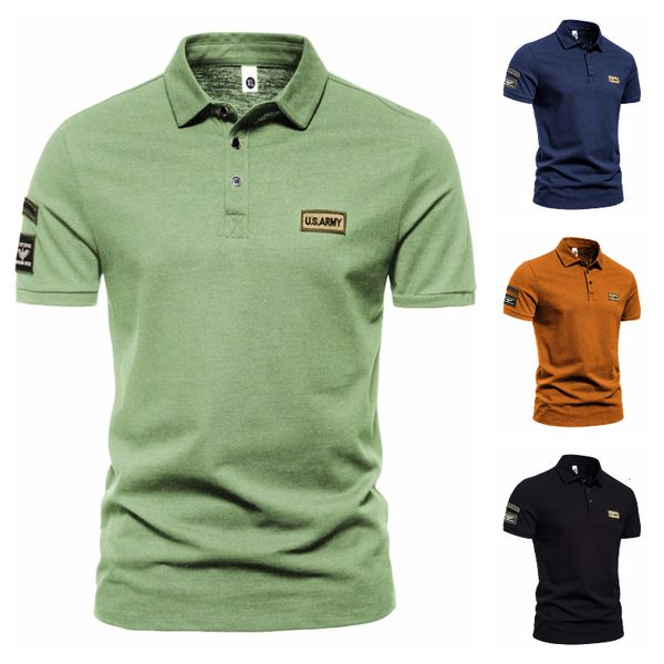 Hommes Polos été extérieur Style militaire à manches courtes revers t-shirt bouton décontracté affaires couleur unie Polo 230607