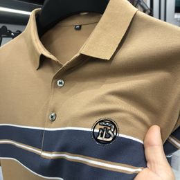 Mens Polos topkwaliteit katoen golfpolo shirts luxe korte mouw zakelijke casual zomer gestreepte mannelijke t -shirts eenvoudige man tees 230815