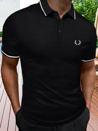 Hommes Polos épi de blé décontracté à manches courtes bouton motif polo col en V haut pull été vêtements pour hommes 230713