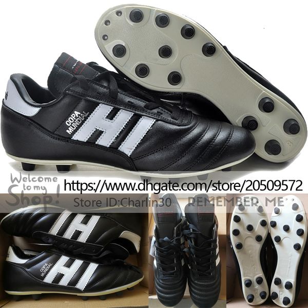 Enviar con bolsa Botas de fútbol de calidad Copa Mundial FG Botines de fútbol clásicos para hombre Suelo firme Cuero suave Entrenamiento cómodo Negro Blanco Zapatos de fútbol EE. UU. 6.5-11.5