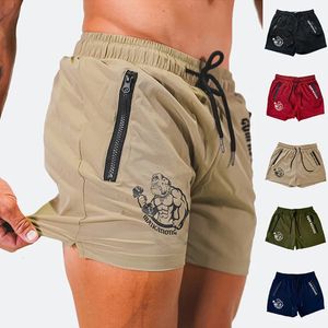 Heren bedrukte shorts Summer Quick Dry Side dubbele ritszakken Design Running Basketball Training Gym 240403