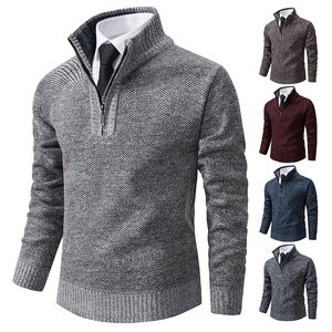 Pull pour hommes automne et hiver tricots couleur unie avec une chemise en bas saisir polaire chaud confortable pull 240113